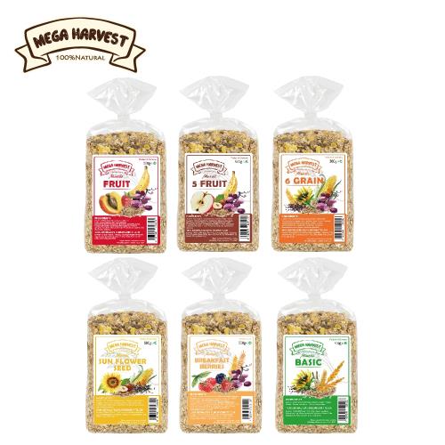 Mega Harvest 德國天然穀片 500g 12入組 什錦榛果/什錦水果/向日葵籽/什錦/原味/早餐莓果