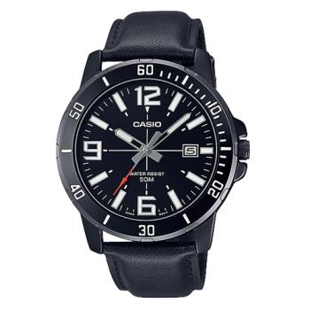 【CASIO 卡西歐】指針男錶 皮革錶帶 生活防水 日期顯示 MTP-VD01BL(MTP-VD01BL-1B)