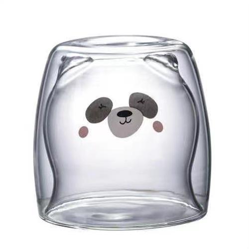 環球嚴選-網紅創意可愛小熊杯卡通雙層隔熱牛奶杯高硼玻璃雙層杯 - 顏色:可愛熊貓容量:201-300ml