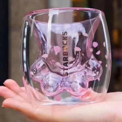 環球嚴選-網紅創意可愛小熊杯卡通雙層隔熱牛奶杯高硼玻璃雙層杯 - 顏色:粉貓容量:201-300ml