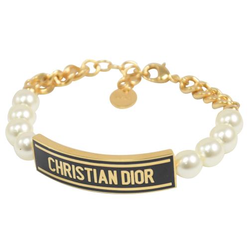 Christian Dior ID系列 鐵牌珍珠造型手鍊.黑/金