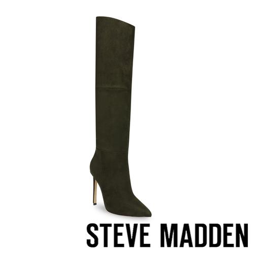 STEVE MADDEN-DANESSA 絨布尖頭高跟過膝長靴-墨綠色