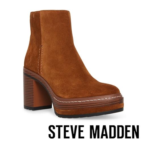 STEVE MADDEN-SHANIYA 麂皮粗跟厚底短靴-咖啡色