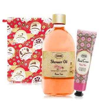 SABON 玫瑰茶語新年限定香氛組[沐浴油+護手霜+束口袋]