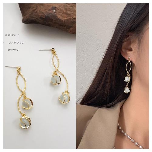 梨花HaNA 流轉的美好．貓眼石流動波浪耳環