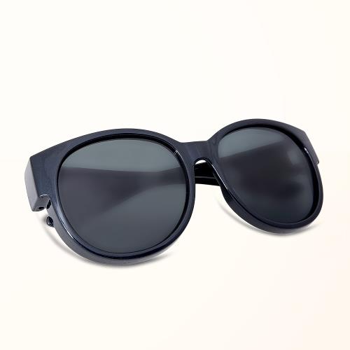 【ALEGANT】時尚象灰色圓框全罩式寶麗來偏光墨鏡/外掛式UV400太陽眼鏡(包覆式/車用全罩式墨鏡)