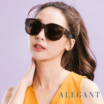 【ALEGANT】時尚暖栗棕圓框全罩式寶麗來偏光墨鏡/外掛式UV400太陽眼鏡(包覆式/車用全罩式墨鏡)
