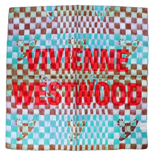 Vivienne Westwood   刺繡行星LOGO彩色馬賽克塗鴉純棉帕領巾_藍色系