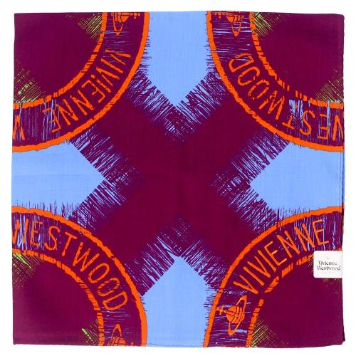 Vivienne Westwood   圓形品牌圖徽 純棉帕領巾(大款)_ 藍+紫紅