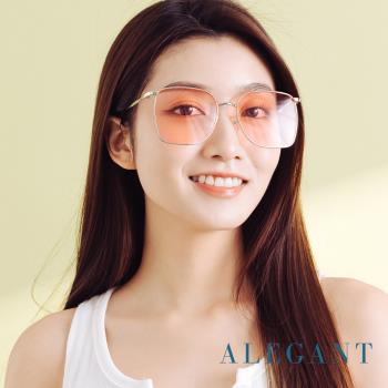 【ALEGANT】時尚格調石英粉幾何線條銀色方框墨鏡│UV400太陽眼鏡│歐胡島的泳池派對