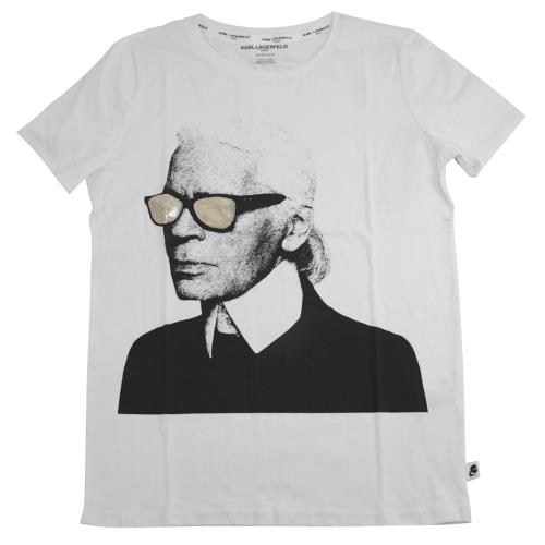 KARL LAGERFELD 卡爾 老佛爺肖像圖案棉質短T恤.白