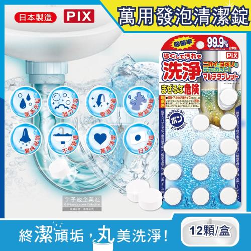 日本獅子化工PIX 廚房浴室排水孔管道疏通去垢除臭發泡清潔錠12顆/盒(馬桶,濾網,洗衣槽,砧板洗淨丸)