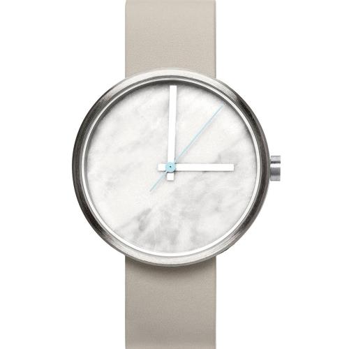 AÃRK 時尚大理石灰真皮革腕錶 /白38mm