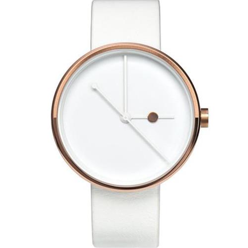 AÃRK 璀璨玫瑰金簡約真皮革腕錶 /白38mm