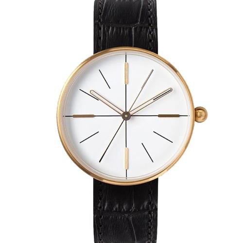 AÃRK 香檳金簡約時尚真皮革腕錶 –白色/38mm