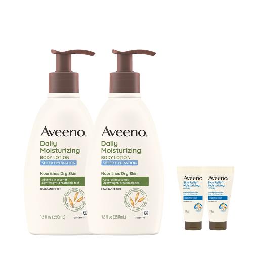 【買2送2】Aveeno 艾惟諾 燕麥水感保濕乳350mlx2+贈燕麥高效舒緩保濕乳30gx2
