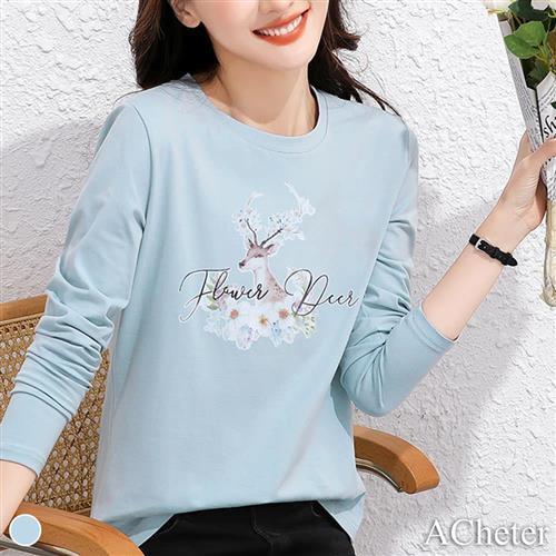 【ACheter】溫柔寬鬆顯瘦氣質印花t恤上衣#111586