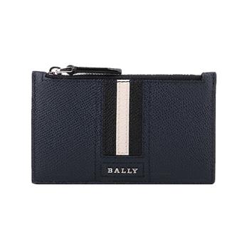 BALLY - 黑白條紋防刮牛皮拉鍊卡片夾/零錢包 (藍色)