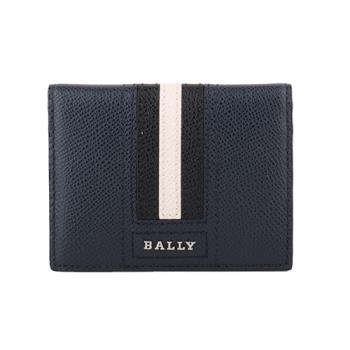 BALLY - 防刮皮革黑白條紋二折名片/卡片夾 (藍)