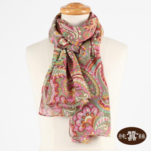 【岱妮蠶絲】純蠶絲印花喬琪紗百搭長款絲巾-花樣佩斯利(TYC01401)