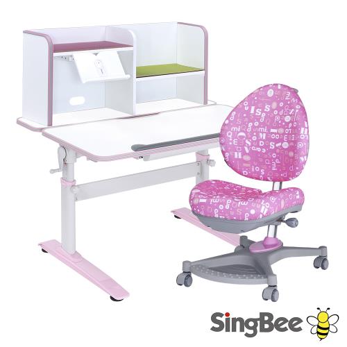 【SingBee 欣美】寬105cm SBD-501手搖雙板桌+105桌上書架+138卓越椅(書桌椅 兒童桌椅 兒童書桌椅 升降桌)
