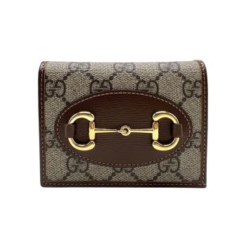 【GUCCI】Horsebit 1955馬銜暗釦卡夾/短夾(621887-咖)