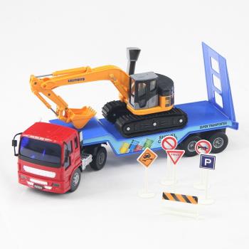 寶盟 模擬磨輪動力車系列-拖板車怪手車載運組