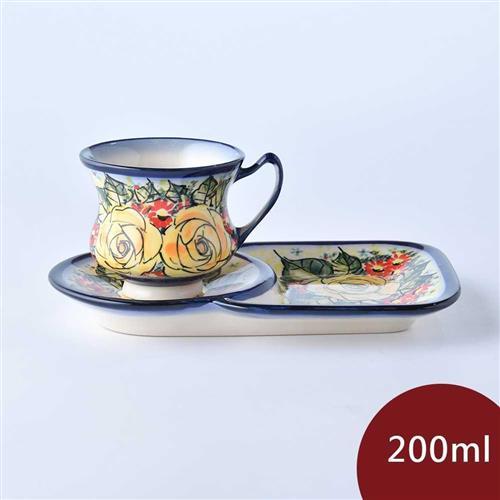 【波蘭陶】繁花逸麗系列 花茶杯+茶托點心盤組 200ml 波蘭手工製