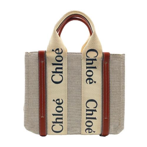 【CHLOE】Woody 帆布小型托特包(米白/咖)