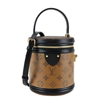 Louis Vuitton 新款 CANNES Monogram帆布印花牛皮飾邊復古圓筒/兩用包(棕)