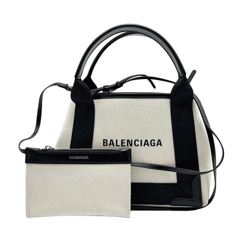 Balenciaga】NAVY Cabas xs 帆布拚牛皮手提/斜背二用托特包-XS (390346