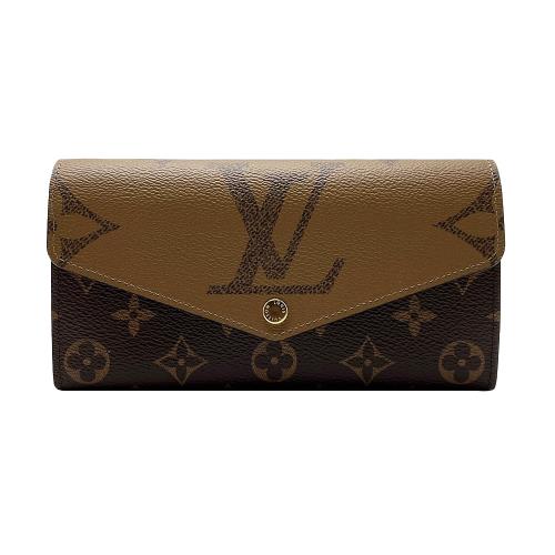 【Louis Vuitton】Sarah 大logo字花帆布信封釦式長夾(M80726-咖)