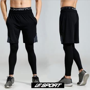 【UF72】UF-2017健身專用速乾彈力男士訓練真兩件壓縮運動褲