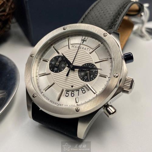 MASERATI 瑪莎拉蒂男女通用錶 46mm 銀六角形精鋼錶殼 銀白色中三針顯示, 雙眼錶面款 R8871627005