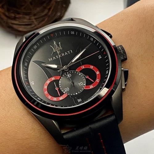MASERATI 瑪莎拉蒂男錶 46mm 黑圓形精鋼錶殼 黑色三眼, 中三針顯示, 運動錶面款 R8871612023