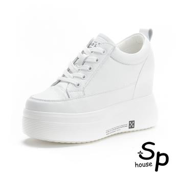 【Sp house】小個子內增高休閒厚底松糕小白鞋(2色能選)