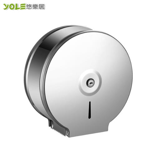 YOLE悠樂居-304不鏽鋼打孔防盜大容量捲筒紙巾盒-霧面磨砂1入+木漿捲筒紙500g(6捲)