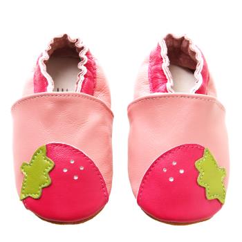 【BABY:MAMI】真皮手工寶寶學步鞋 (#36 粉紅草莓） 0-6M/6-12M 防滑麂皮底