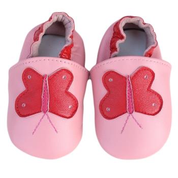【BABY:MAMI】真皮手工寶寶學步鞋 (#33 粉底蝴蝶） 0-6M/6-12M 防滑麂皮底