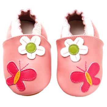 【BABY:MAMI】真皮手工寶寶學步鞋 (#31 小花蝴蝶） 0-6M/6-12M 防滑麂皮底