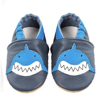 【BABY:MAMI】真皮手工寶寶學步鞋 (#10 微笑鯊魚） 0-6M/6-12M 防滑麂皮底