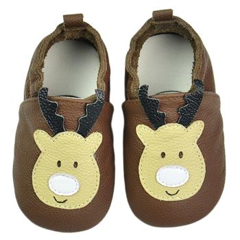 【BABY:MAMI】真皮手工寶寶學步鞋 (#6 咖啡麋鹿） 0-6M/6-12M 防滑麂皮底