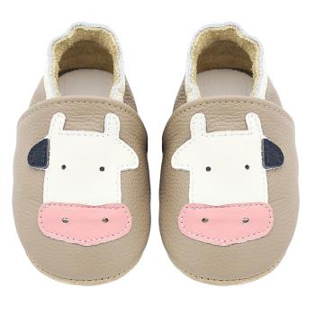 【BABY:MAMI】真皮手工寶寶學步鞋 (#30 乳牛） 12-18M/18-24M 止滑軟Ｑ膠底