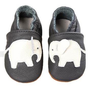 【BABY:MAMI】真皮手工寶寶學步鞋 (#1 可愛大象） 12-18M/18-24M 止滑軟Ｑ膠底