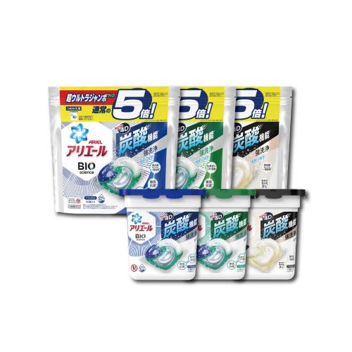 日本P&G Ariel BIO全球首款4D炭酸機能活性去污強洗淨洗衣凝膠球12顆x3盒+60顆補充包x3袋(洗衣機槽防霉洗衣膠囊洗衣球)