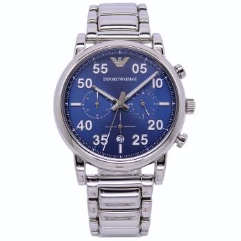 ARMANI低調的沉穩計時優質個性腕錶-銀+藍-AR11132