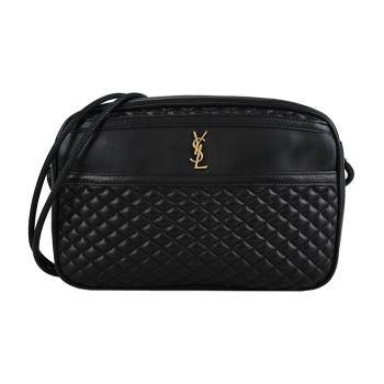 YSL SAINT LAURENT VICTOIRE 絎縫小羊皮相機包(黑)