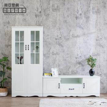 Birdie南亞塑鋼-鄉村歐風7.7尺格子窗L型電視櫃組合(2.7尺展示櫃+5尺電視長櫃)(白色)