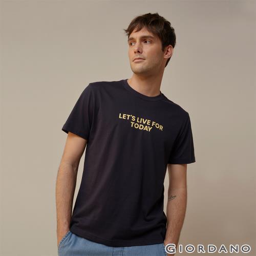 GIORDANO 男裝名人標語印花短袖T恤 (11 標誌海軍藍)