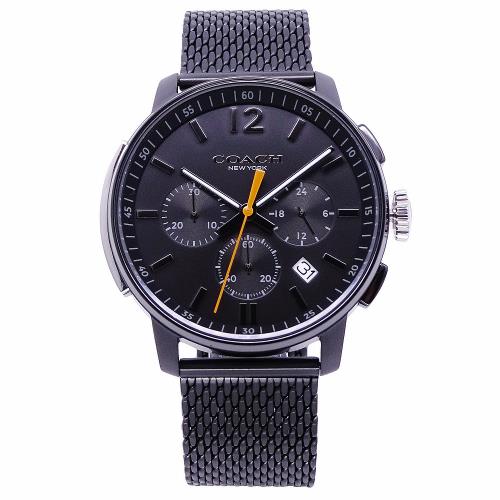 COACH 美國頂尖精品簡約時尚三眼計時米蘭腕錶-黑-14602344